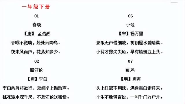 小学1-6年级必背古诗词（按年级分好类）（可直接复制打印）